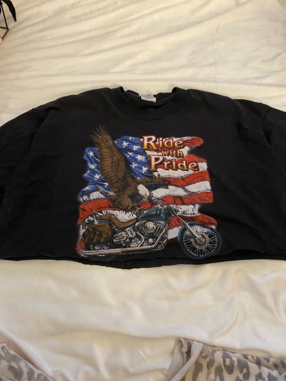 Kids Black "Ride With Pride" Eagle & Motorcycle Graphic Tee